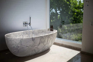 Statuario White Marble Bathtub Hand-carved from Solid Marble Block (W)32" (L)68" (H)20"